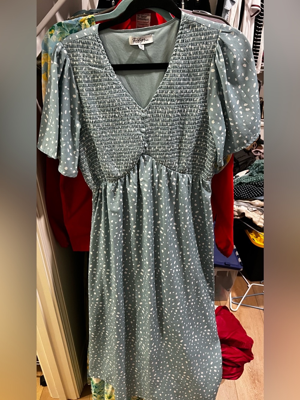 Blue/Green Midi Dress with White Speckle Print